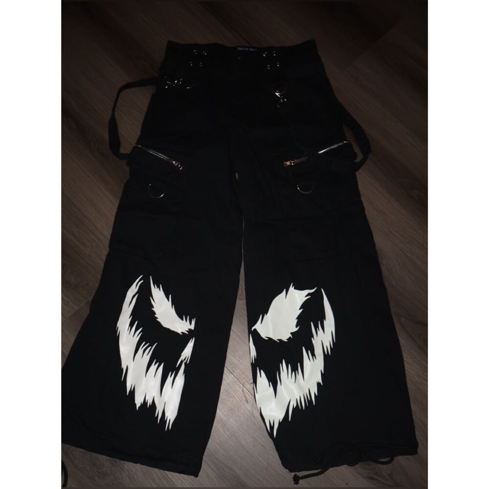 Dolls kill Ghoulish Glow In The Dark Wide Leg cargo Pants size small- baggy